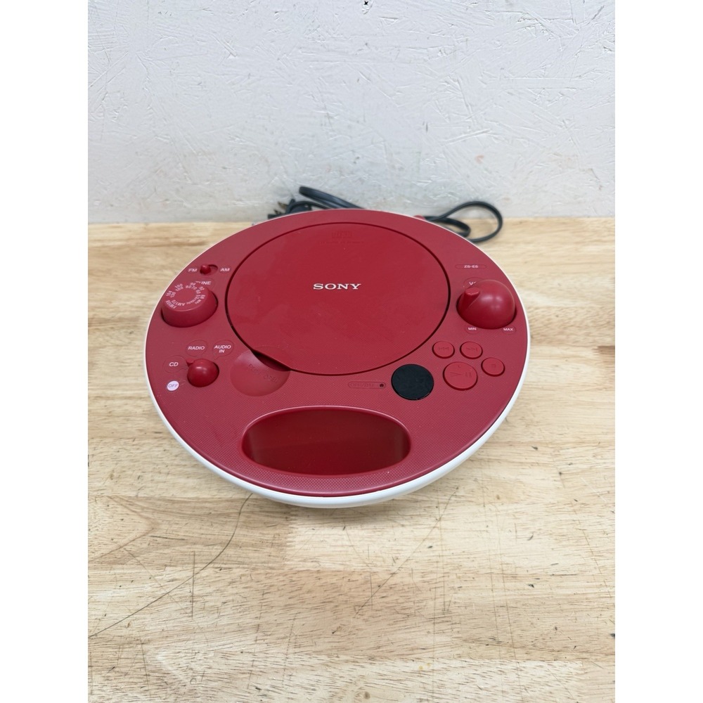 Sony ZS-E5 Red Portable CD Player AM/FM Radio AUX Input Stereo Boombox Tested